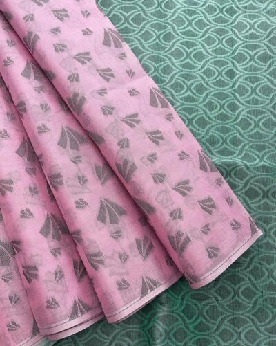 Borderless Tissue Kota Saree - Baby Pink - Bottle Green - open drape
