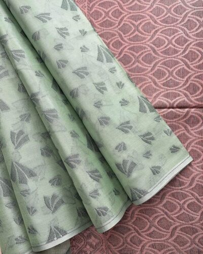 Borderless Tissue Kota Saree - Mint Green - Dusty Rose - open drape