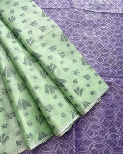 Borderless Tissue Kota Saree - Pista Green - Violet - open drape