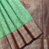 Floriva - Semi Kanchi Brocade Bridal Saree - Mint Green - Wine Brown - open drape