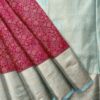 Floriva - Semi Kanchi Brocade Bridal Saree - Rani Pink - Sky Blue - open drape