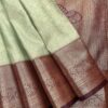 Floriva - Semi Kanchi Brocade Bridal Saree - Sage Green - Wine Brown - open drape