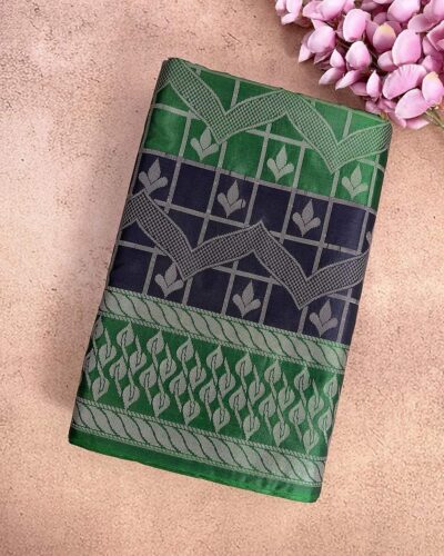 Leafora - Luxury Soft Silk Saree - Emerald Green - Navy Blue - closed fold