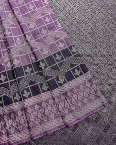 Leafora - Luxury Soft Silk Saree - Lavender Purple - Navy Blue - full open drape