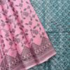 Self Border Tissue Kota Saree - Baby Pink - Steel Blue - open drape