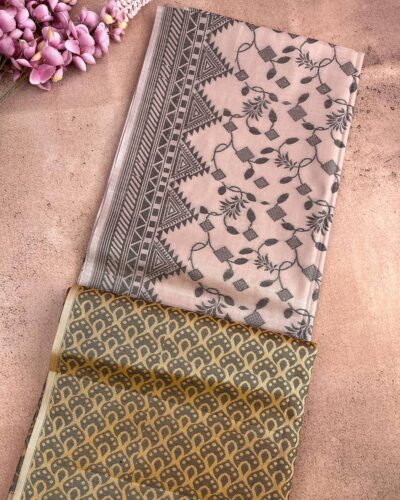 Self Border Tissue Kota Saree - Blush Pink - Mustard Gold - folded pallu view