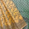 Self Border Tissue Kota Saree - Mango Yellow - Sage Green - open drape
