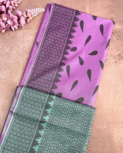 Self Border Tissue Kota Saree - Orchid Purple - Sea Green - folded pallu view