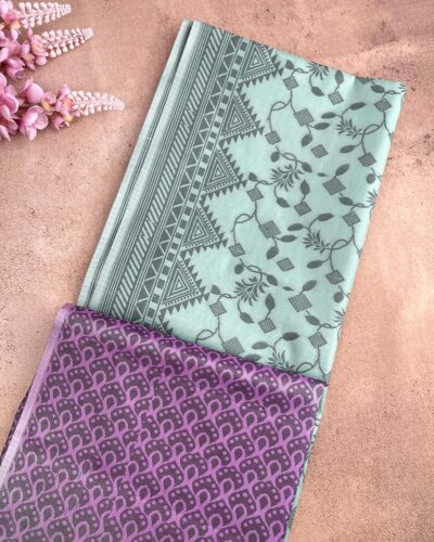 Self Border Tissue Kota Saree - Pastel Mint - Purple - folded pallu view