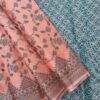 Self Border Tissue Kota Saree - Peach - Steel Blue - open drape