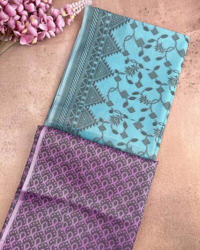 Self Border Tissue Kota Saree - Sky Blue - Purple - folded pallu view