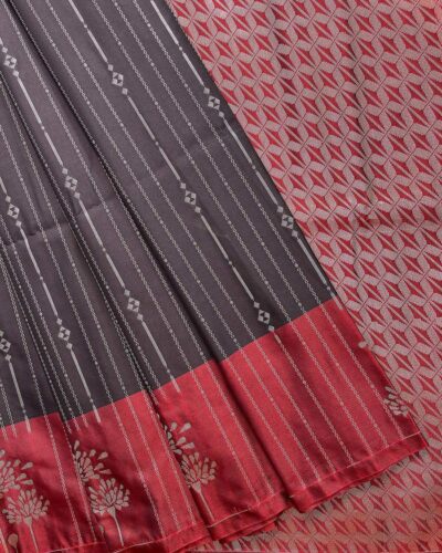 Vairamugil - Luxury Soft Silk Saree - Charcoal Black - Maroon - full open drape
