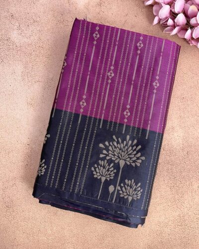 Vairamugil - Luxury Soft Silk Saree - Magenta - Navy Blue - closed fold