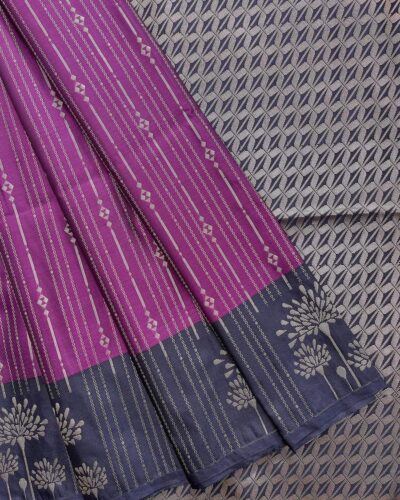 Vairamugil - Luxury Soft Silk Saree - Plum Purple - Navy Blue - full open drape